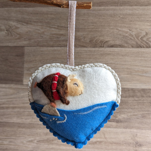 Needle Felted Guinea Pig Lavender Heart Decoration