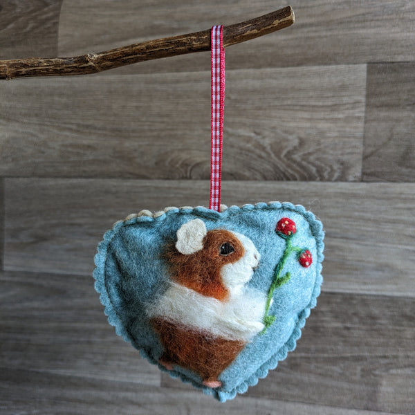 Needle Felted Guinea Pig Lavender Heart Decoration