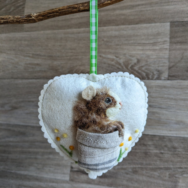 Needle Felted Guinea Pig Lavender Heart Decoration