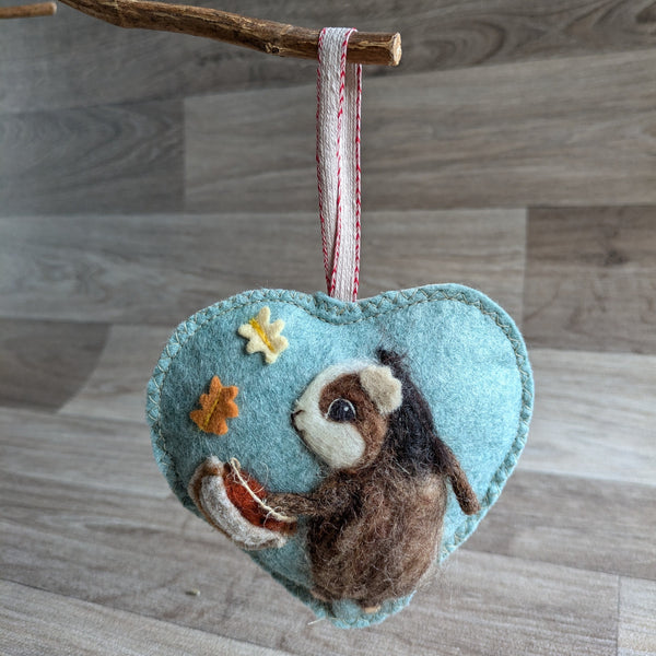 Needle Felted Guinea Pig Lavender Heart Decoration