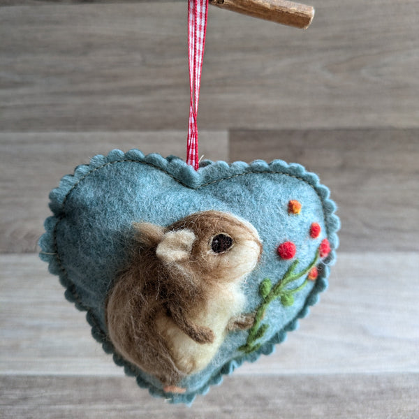 Needle Felted Guinea Pig Lavender Heart Decoration