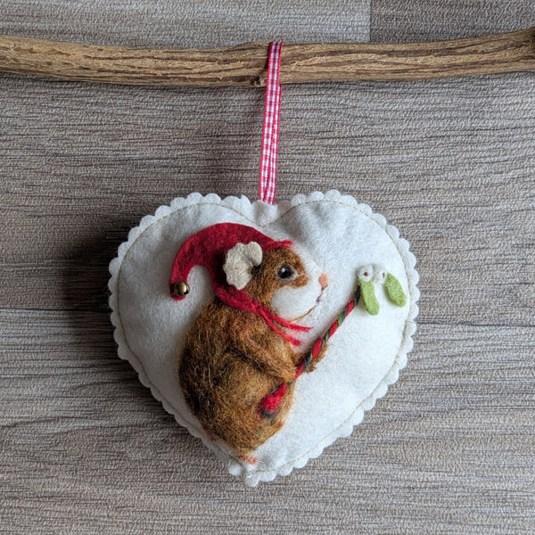 Needle Felted Guinea Pig Lavender Heart Decoration