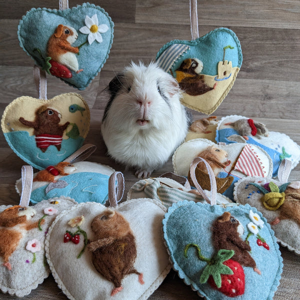 Needle Felted Guinea Pig Lavender Heart Decoration
