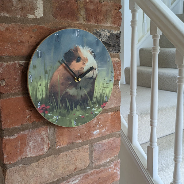 Guinea Pig Wall Clock (Red Flowers)