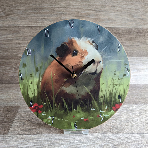 Guinea Pig Wall Clock (Red Flowers)