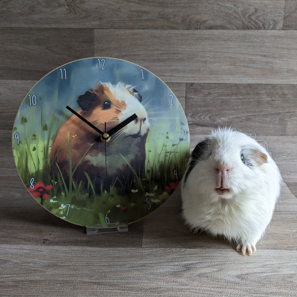 Guinea Pig Wall Clock (Red Flowers)