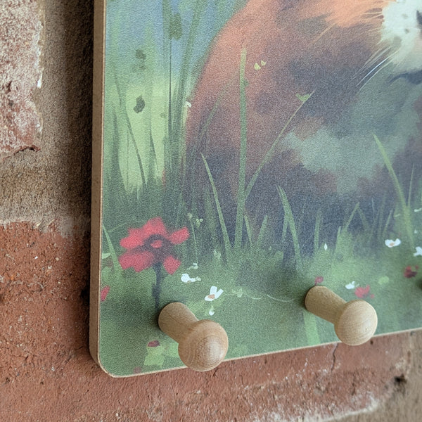 Wooden Peg Hooks (Red Flowers)