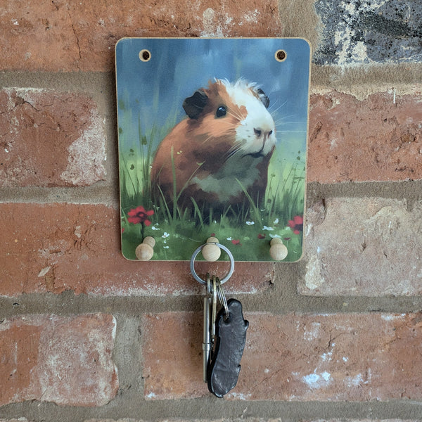 Wooden Peg Hooks (Red Flowers)