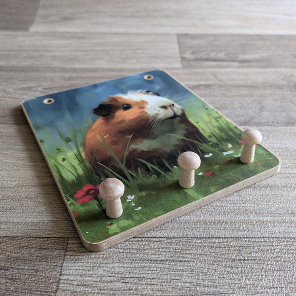 Wooden Peg Hooks (Red Flowers)