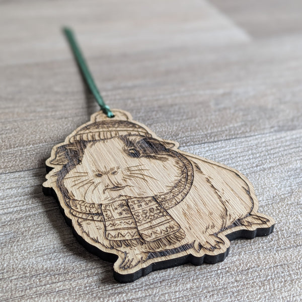 Oak Guinea Pig Christmas Decoration Ornament (Bobble Hat)