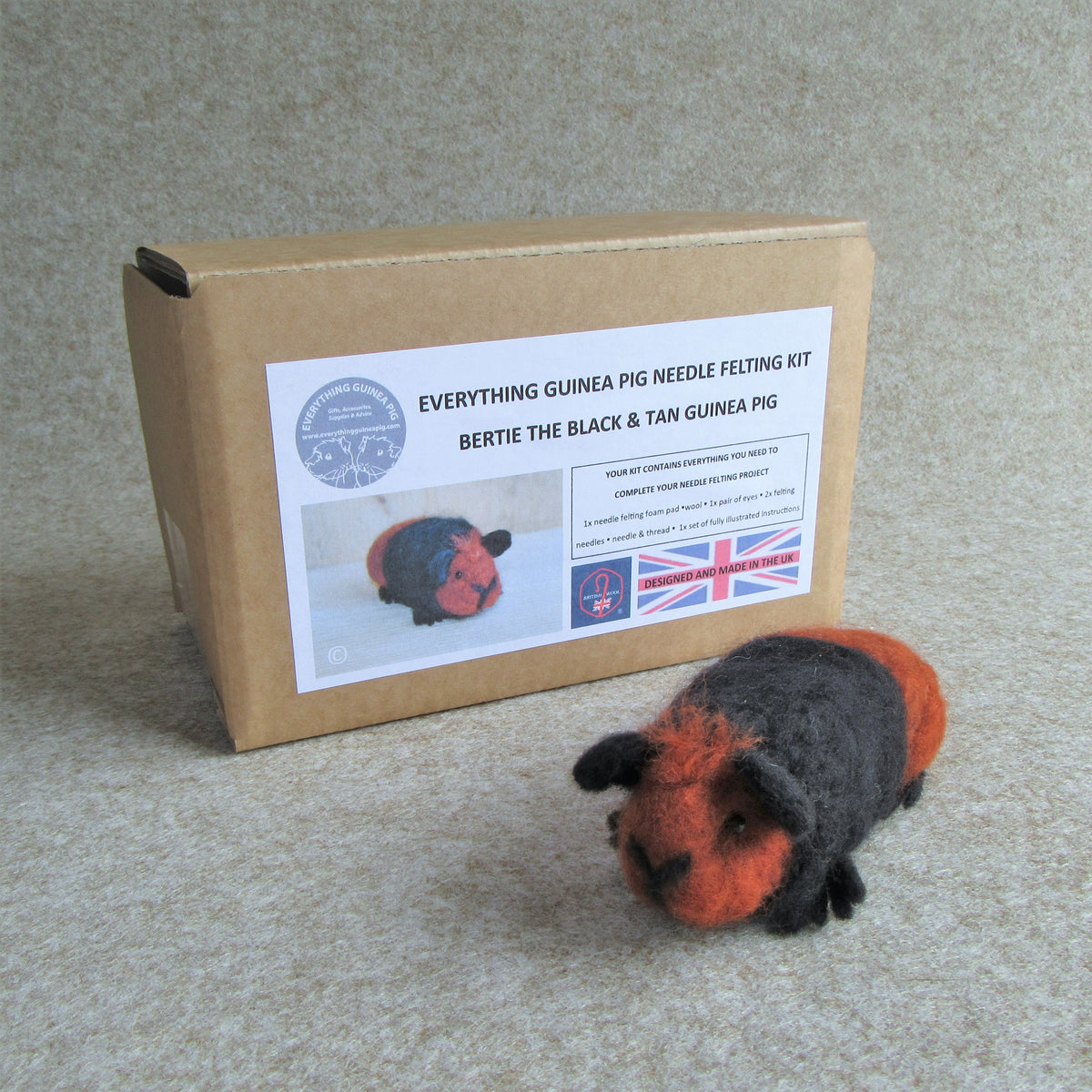 Guinea Pig Needle Felting Craft Kit Bertie Black Tan Everything Guinea Pig