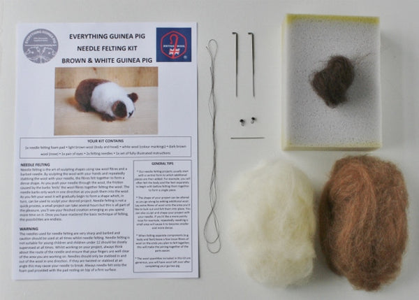Guinea Pig Needle Felting Craft Kit - Doris Brown & White