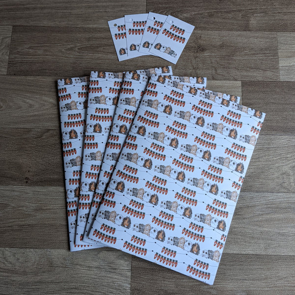 Guinea Pig Birthday Wrapping Paper and Gift Tag Set