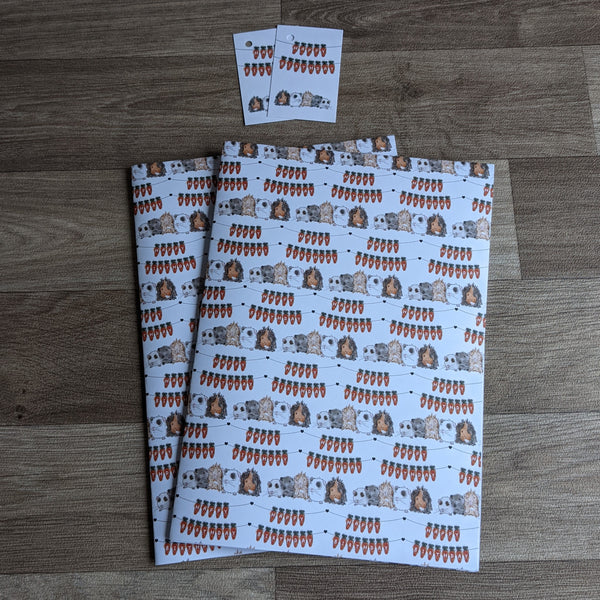 Guinea Pig Birthday Wrapping Paper and Gift Tag Set