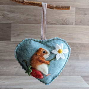 Needle Felted Guinea Pig Lavender Heart Decoration
