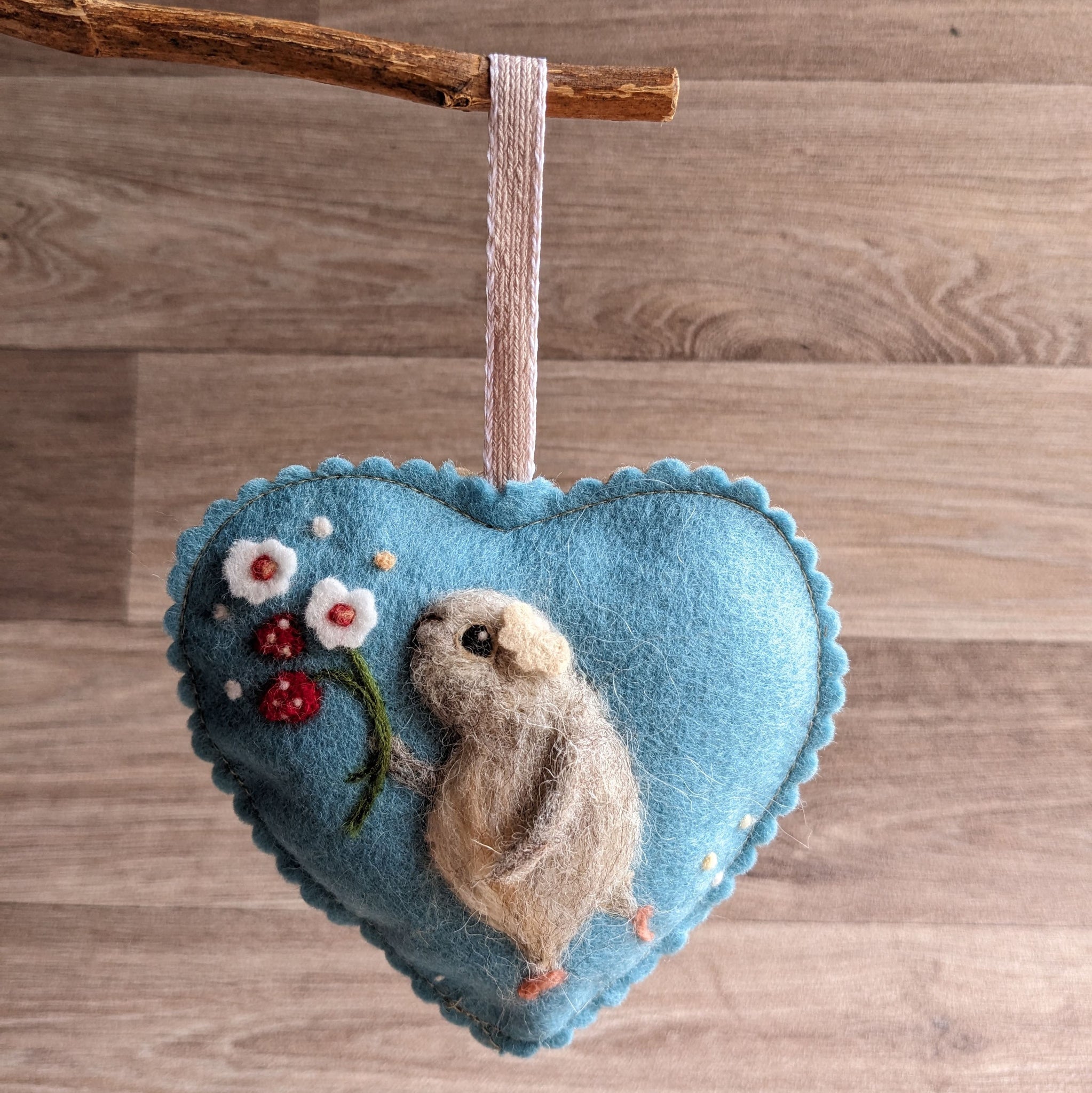 Needle Felted Guinea Pig Lavender Heart Decoration