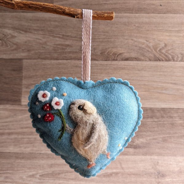 Needle Felted Guinea Pig Lavender Heart Decoration