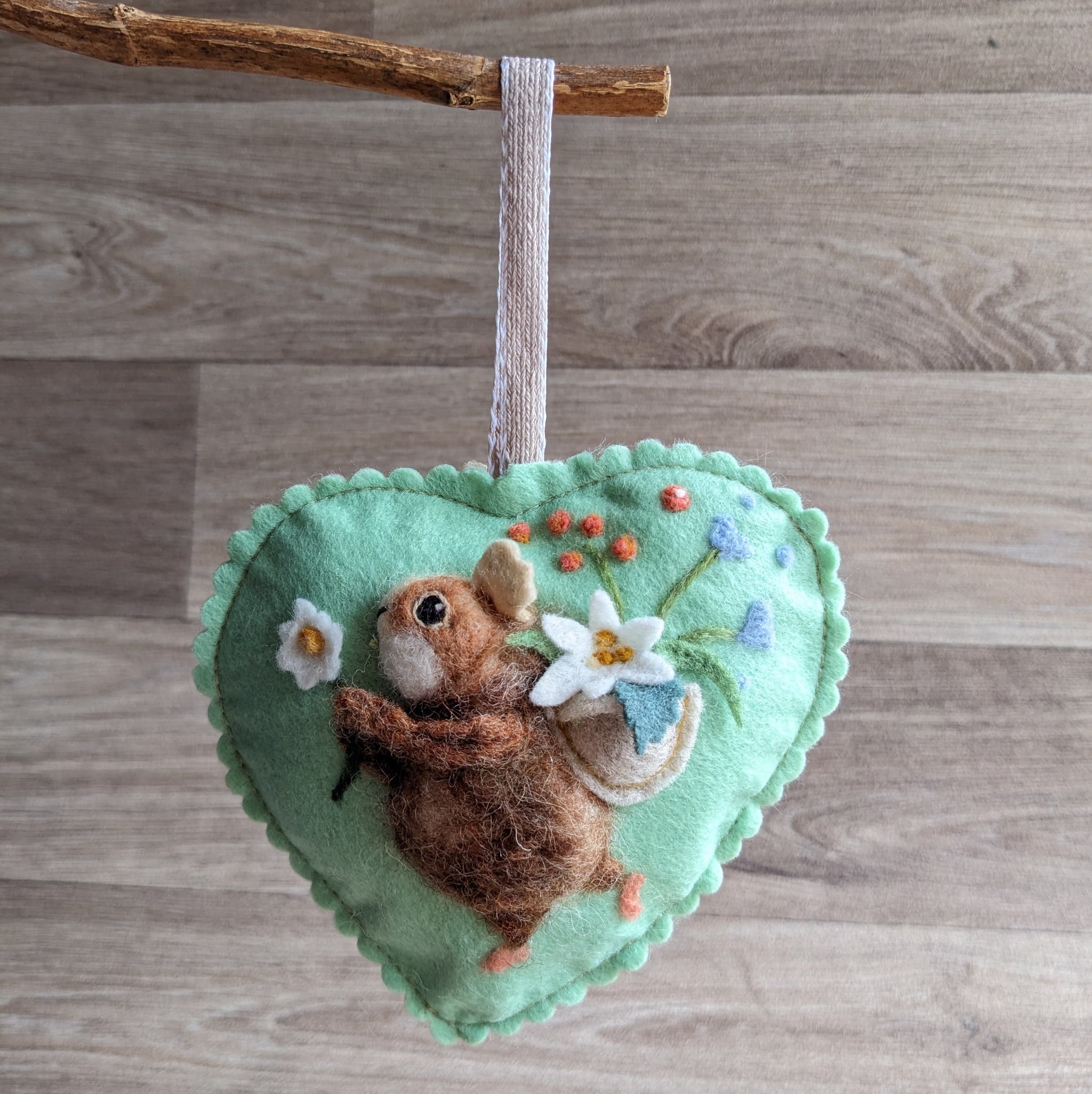 Needle Felted Guinea Pig Lavender Heart Decoration