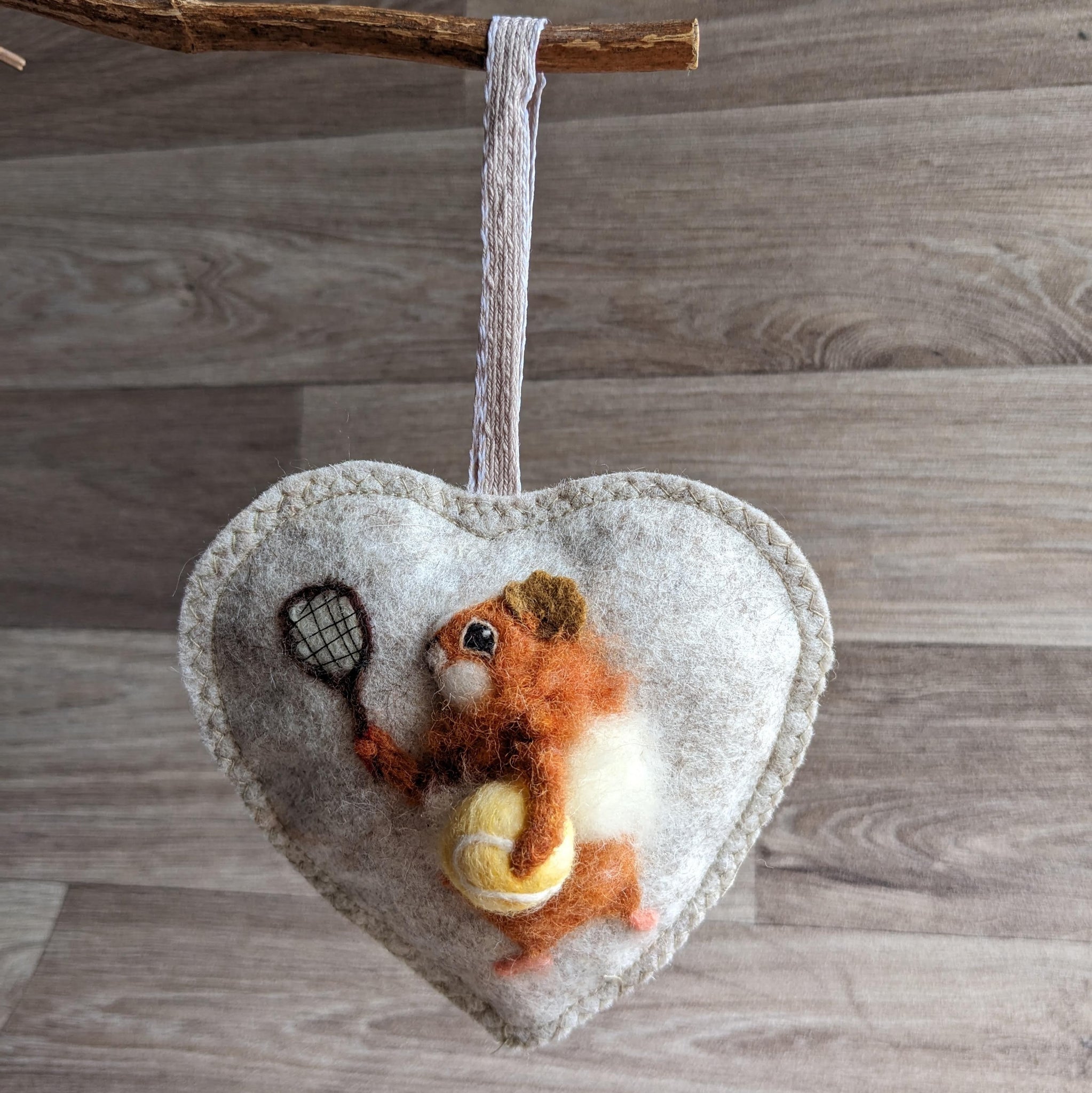 Needle Felted Guinea Pig Lavender Heart Decoration