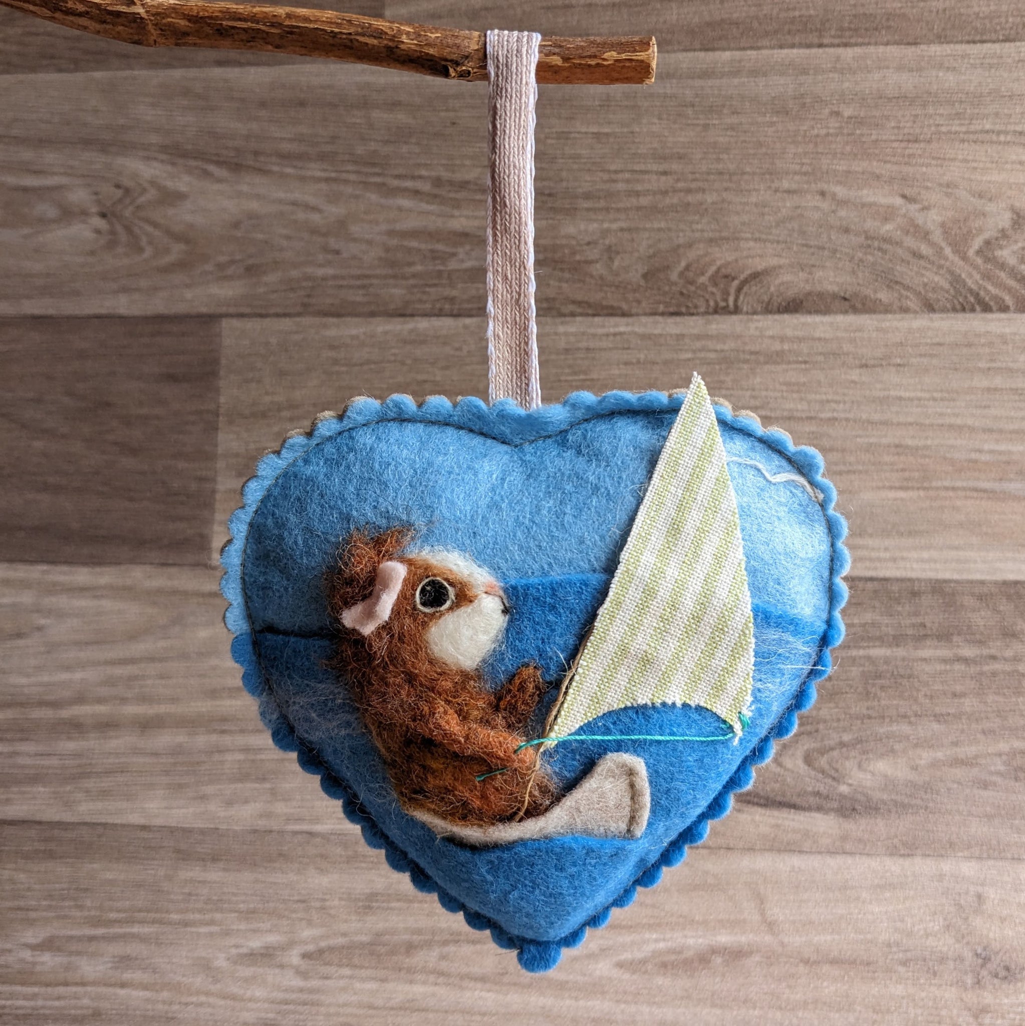 Needle Felted Guinea Pig Lavender Heart Decoration