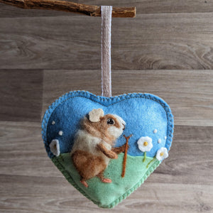 Needle Felted Guinea Pig Lavender Heart Decoration