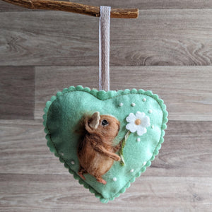 Needle Felted Guinea Pig Lavender Heart Decoration