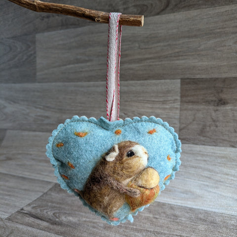 Needle Felted Guinea Pig Lavender Heart Decoration