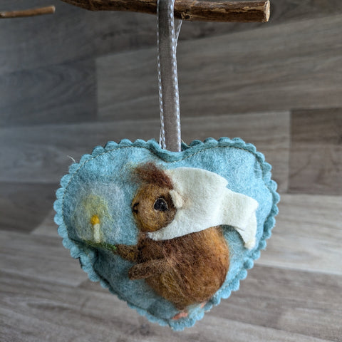 Needle Felted Guinea Pig Lavender Heart Decoration