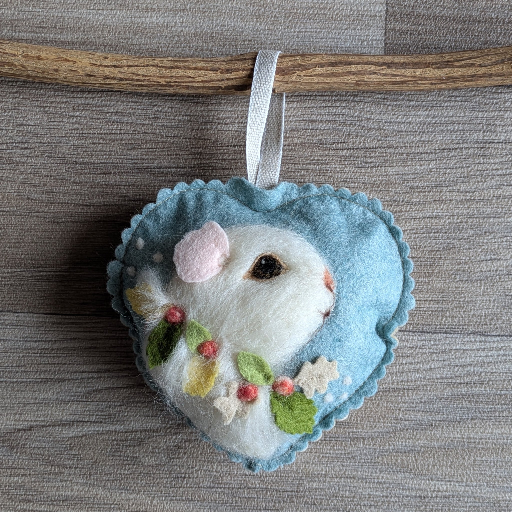 Needle Felted Guinea Pig Lavender Heart Decoration