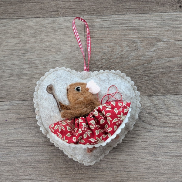 Needle Felted Guinea Pig Lavender Heart Decoration