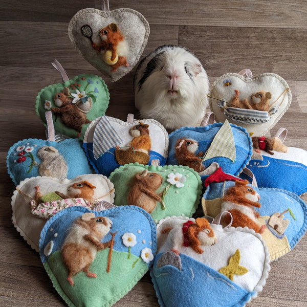 Needle Felted Guinea Pig Lavender Heart Decoration