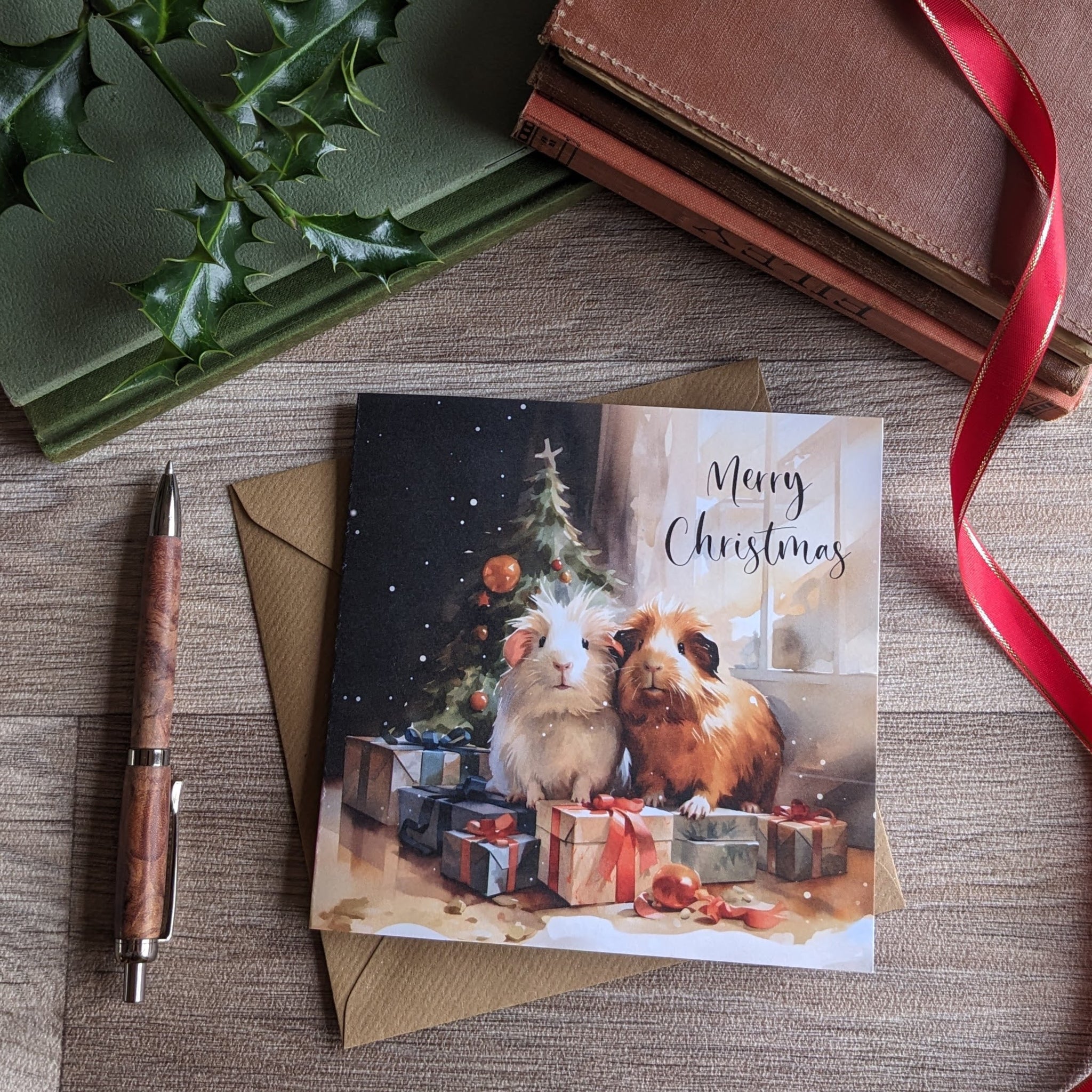 Guinea Pig Christmas Card (Presents under the Tree)