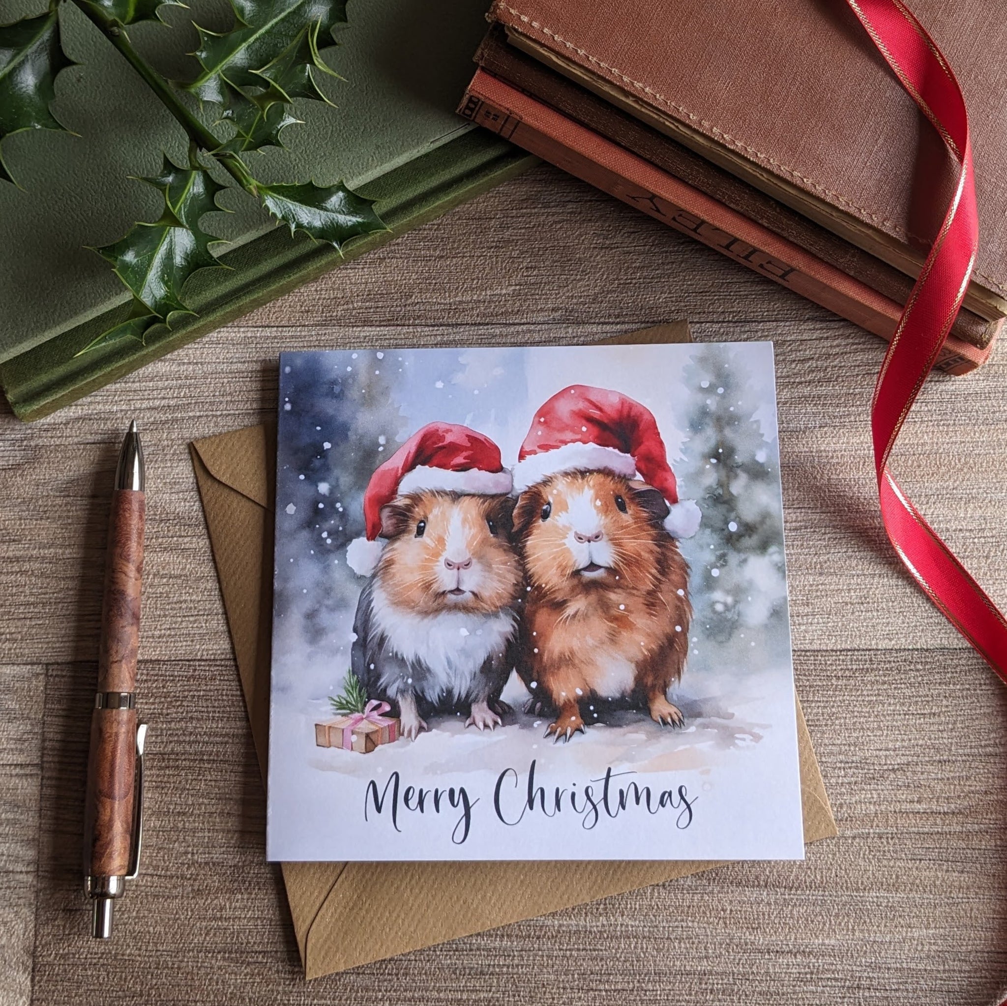 Guinea Pig Christmas Card (Santa Hats)