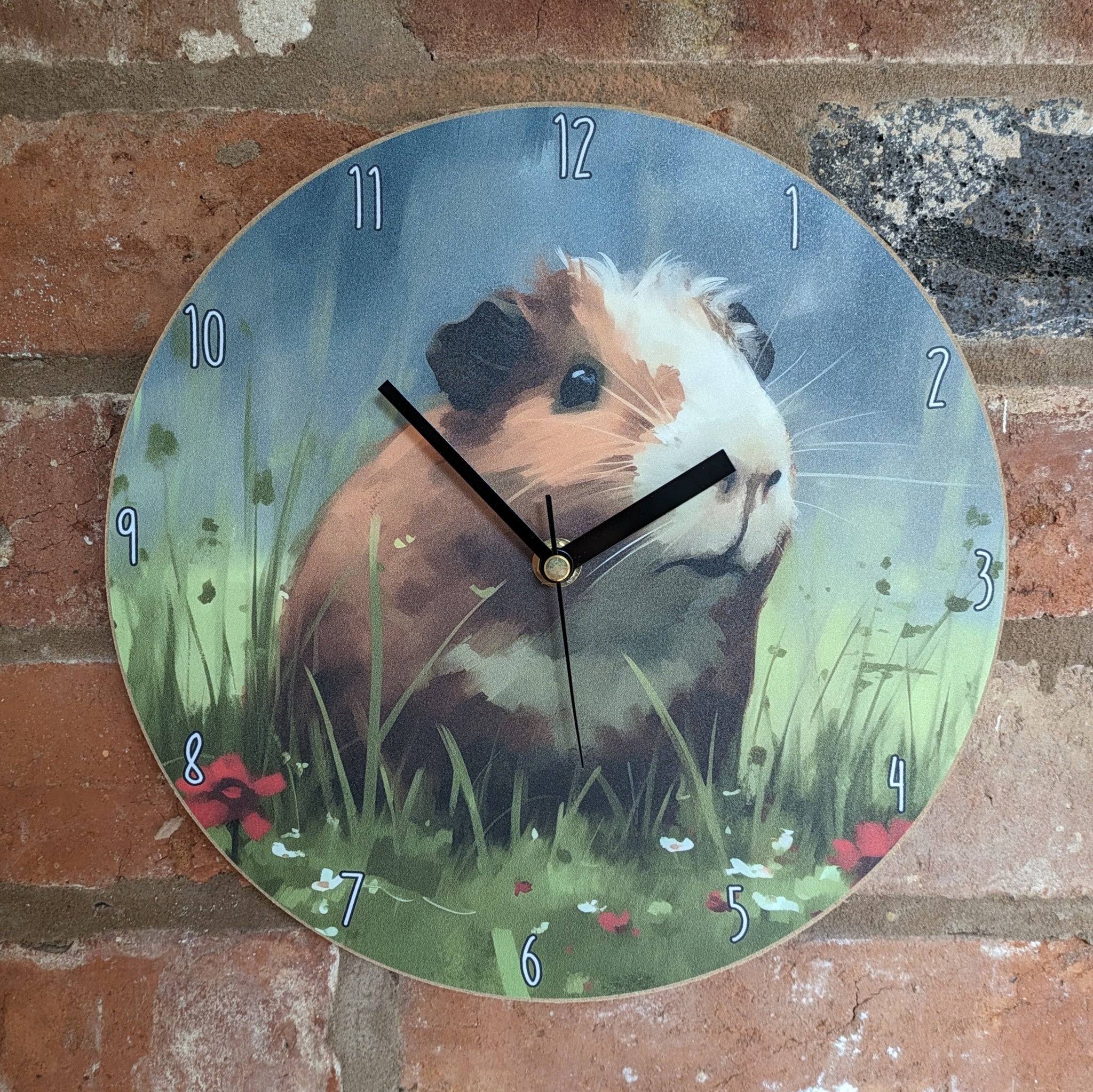 Guinea Pig Wall Clock (Red Flowers)