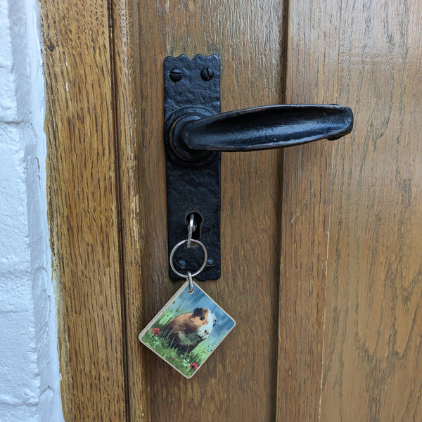 Guinea Pig Key Ring (Red Flowers)