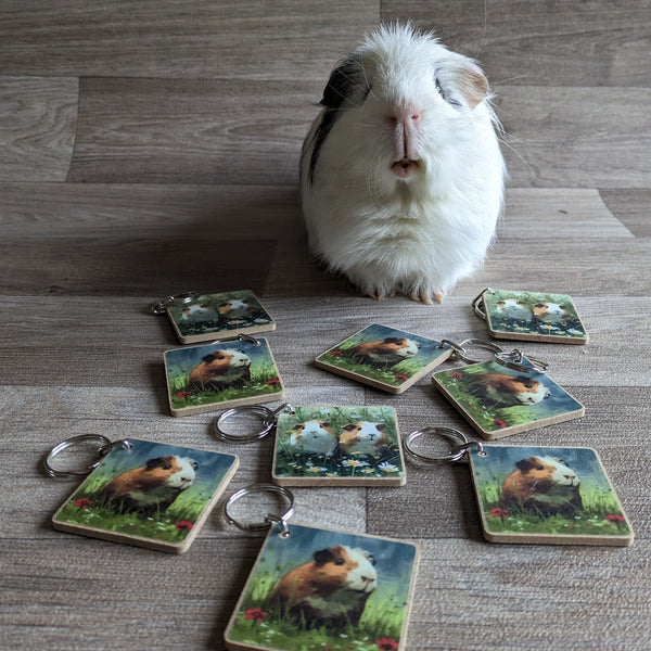 Guinea Pig Key Ring (Red Flowers)