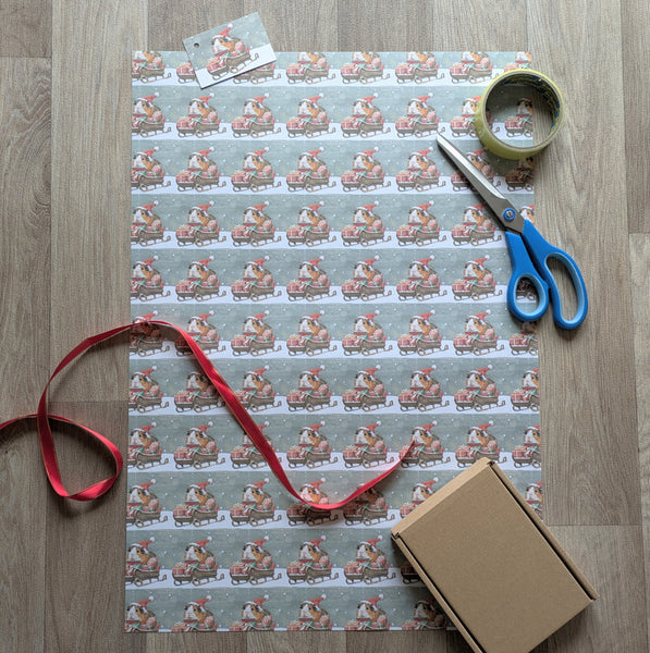 Guinea Pig Christmas Wrapping Paper and Gift Tag Set (Sleigh)