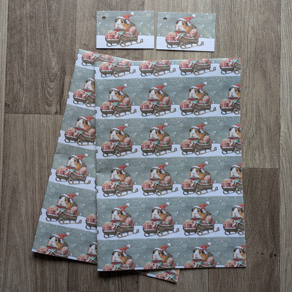 Guinea Pig Christmas Wrapping Paper and Gift Tag Set (Sleigh)