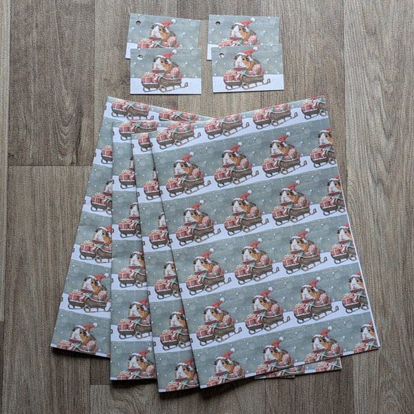 Guinea Pig Christmas Wrapping Paper and Gift Tag Set (Sleigh)