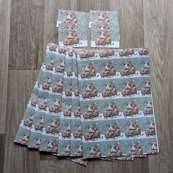 Guinea Pig Christmas Wrapping Paper and Gift Tag Set (Sleigh)