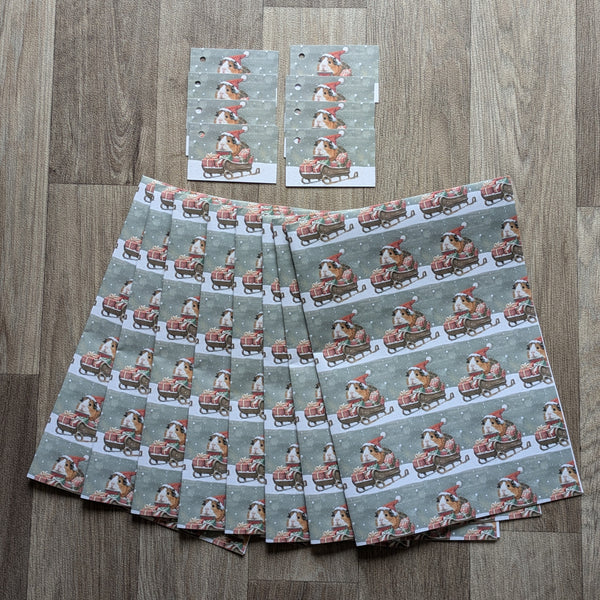 Guinea Pig Christmas Wrapping Paper and Gift Tag Set (Sleigh)
