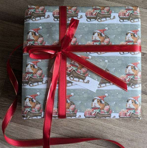 Guinea Pig Christmas Wrapping Paper and Gift Tag Set (Sleigh)