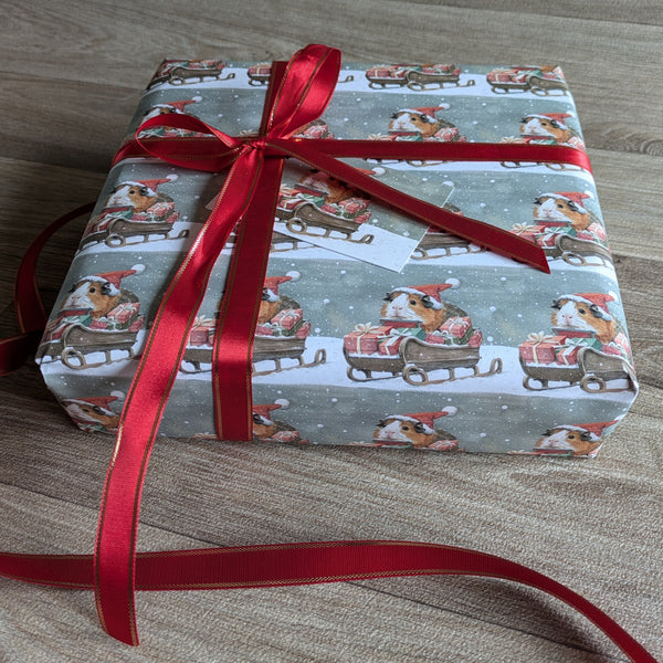 Guinea Pig Christmas Wrapping Paper and Gift Tag Set (Sleigh)