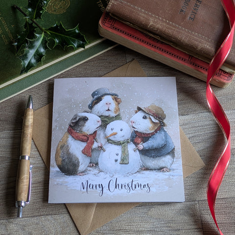 Guinea Pig Christmas Card (Snowman)