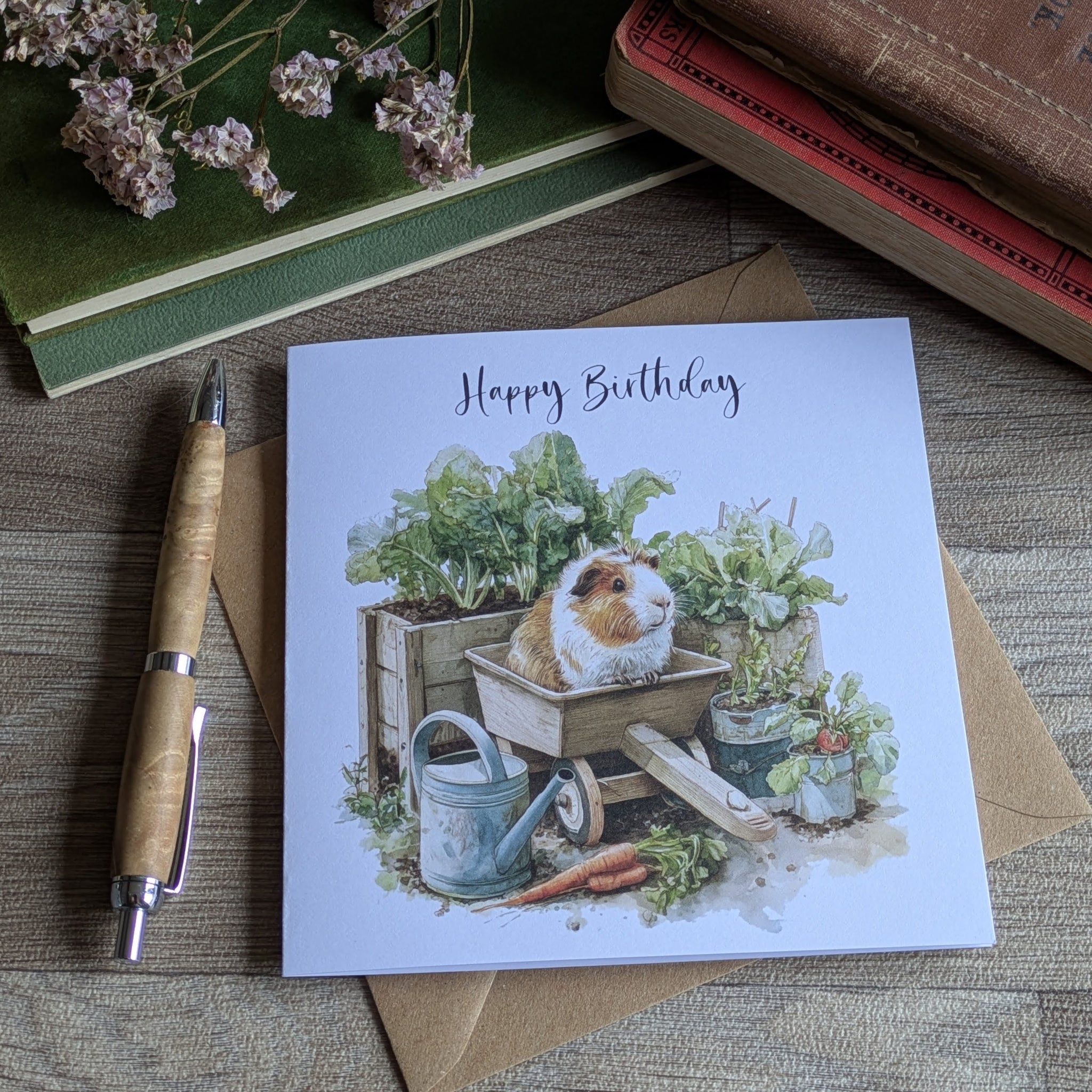 Guinea Pig Birthday Card (Gardening)