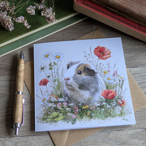 Guinea Pig Open/Blank Card (Spring Flowers)