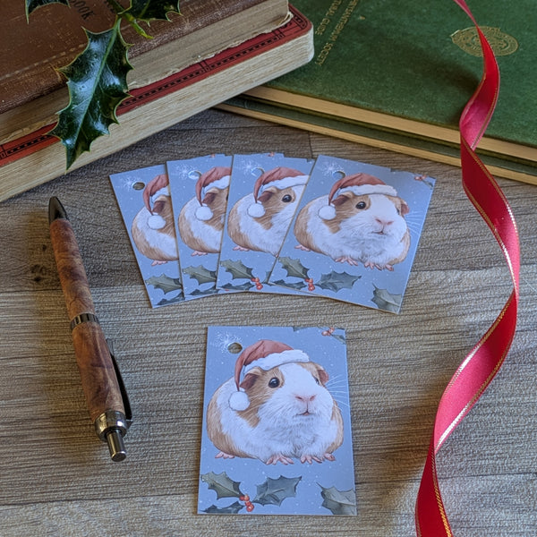 Pack of 5 Guinea Pig Christmas Gift Tags (Holly and Berries)