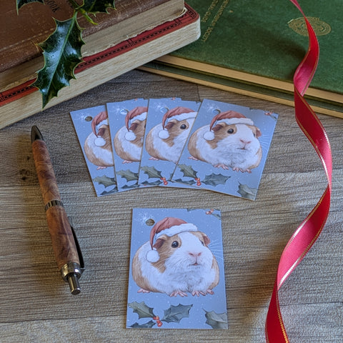 Pack of 5 Guinea Pig Christmas Gift Tags (Holly and Berries)