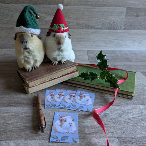 Pack of 5 Guinea Pig Christmas Gift Tags (Holly and Berries)