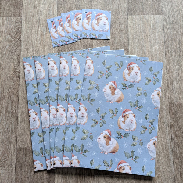 Guinea Pig Christmas Wrapping Paper and Gift Tag Set (Holly and Berries)